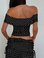 Two-piece Set: Raglan Strapless Top With Polka Dot Side Bow And Long Skirt