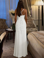 Solid Color Sleeveless Long Bodycon Dress With Back Tie Design