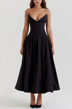 V Neck Strapless Corset Swing Maxi Dress