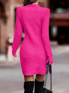 Crew Neck Long Sleeve Hip Knitting Mini&Short Dresses