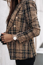 Double Breasted Open Front Plaid Blazer Jacket