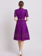 Lace Waist-cinching Hollow-out Midi Dress