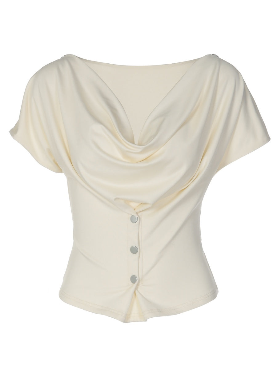 Draped Collar Buttons Slim-fit Jacket T-shirts