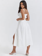 Soft Pink Summer Dress Sleeveless Straps Neck Cottagecore Lace Up Midi Dress For Women