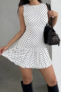 White Polka Dot Lace-trim Bodycon Mini Dress
