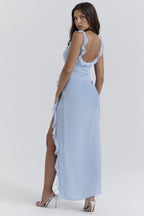 cherry ruffle maxi dress-blue