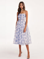 Floral Dress Spaghetti Strap Backless Lace Up Birthday Party Midi Dresses