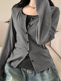 Striped Button Placket Long Sleeve