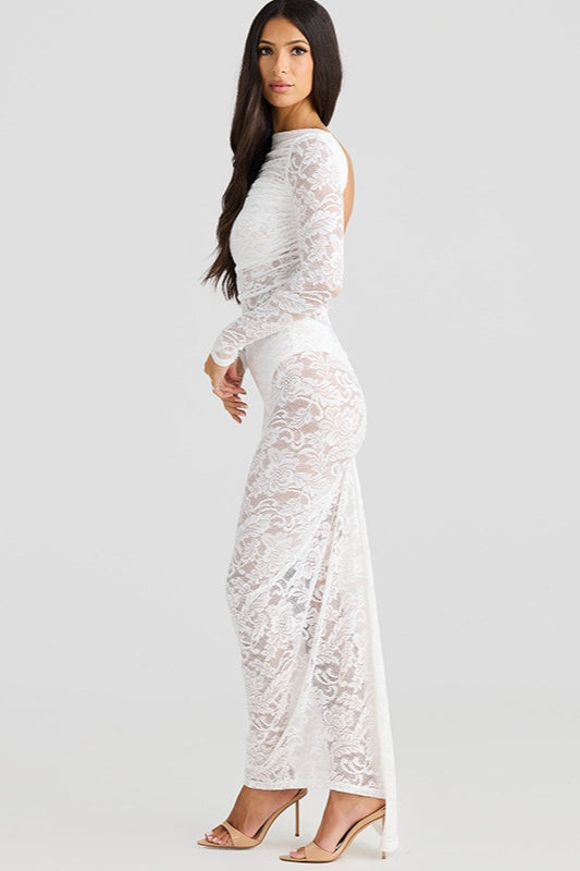 Open Back Long Sleeve Floral Lace Illusion Overlay Bodycon Maxi Dress