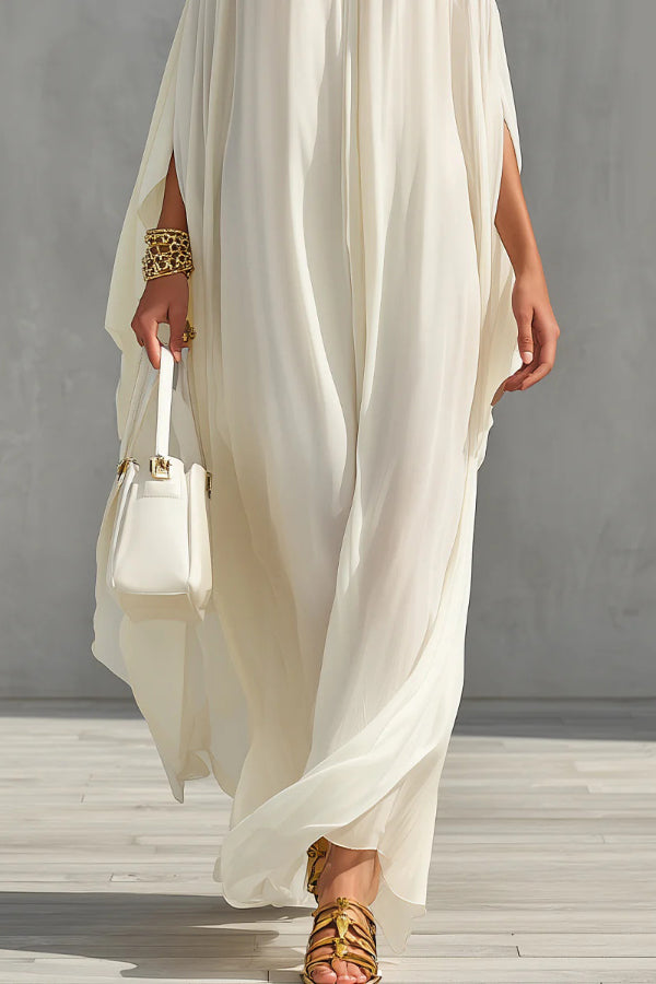 Fashionable Chiffon Metal Halter Neck Off-shoulder Elegant Loose-fitting Holiday Maxi Dress