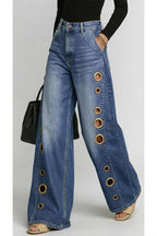 High-Street Edgy Eyelet Cut-Out Baggy Jeans