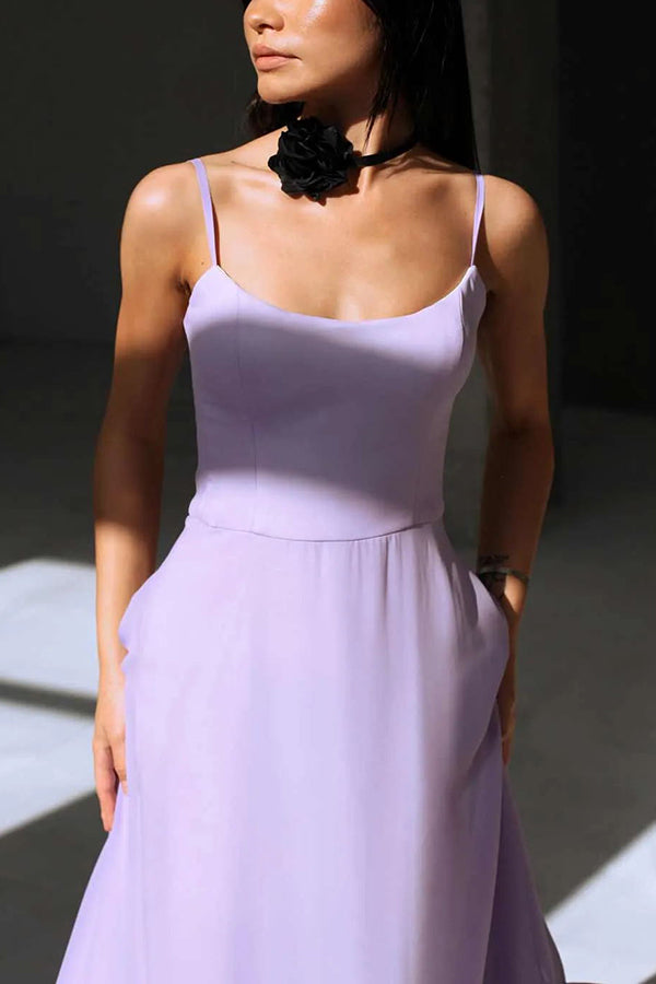Spaghetti Strap Scoop Neck Ruffled Flounce Hem A-Line Maxi Dress