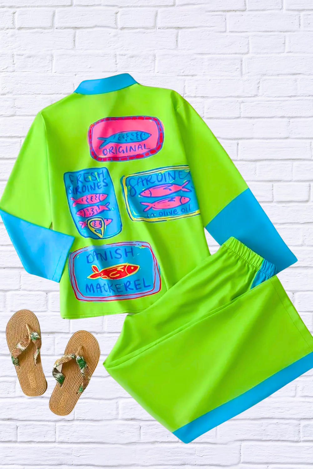 Fun, Bold, Eye-Catching Long Sleeved Elastic Waist Pants Set _ Lime Green and Turquoise