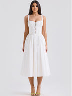 White Corset Dress Cutout Wide Strap Lace Trim Backless Cottagecore Midi Dresses
