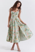 Strap Slit Fit Flare Floral Dress