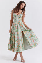 Strap Slit Fit Flare Floral Dress