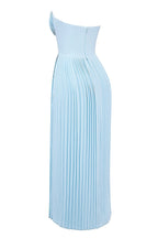 Strapless Sweetheart Pleated Bust Basque Waist Accordion Pleat Maxi Gown