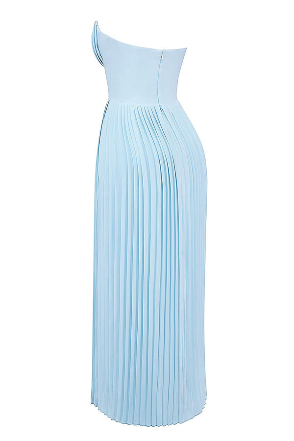 Strapless Sweetheart Pleated Bust Basque Waist Accordion Pleat Maxi Gown