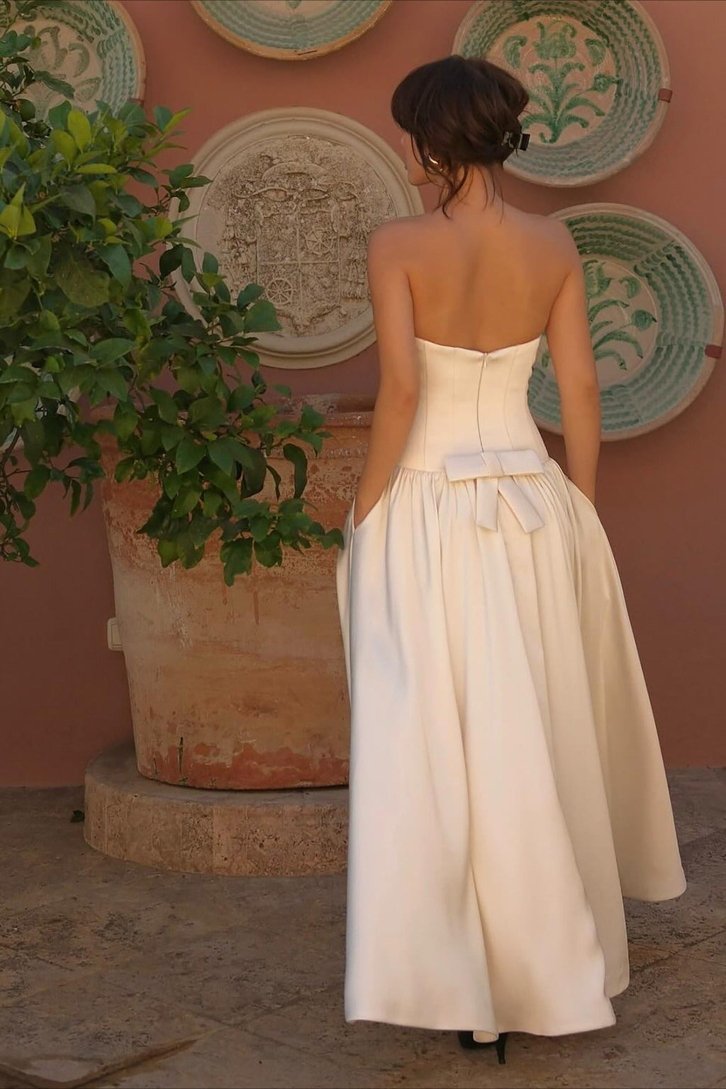 French Satin Strapless Gown Prom Dress