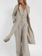 Cotton Lapel Neck and Pocket Long Jacket