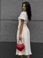 Pure Cotton Bandage Wrap-up Puff Sleeve Printed Comfort Maxi Dresses