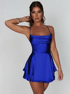 Camisoles Swing Collar Backless Drawstring Mini&Short Dresses