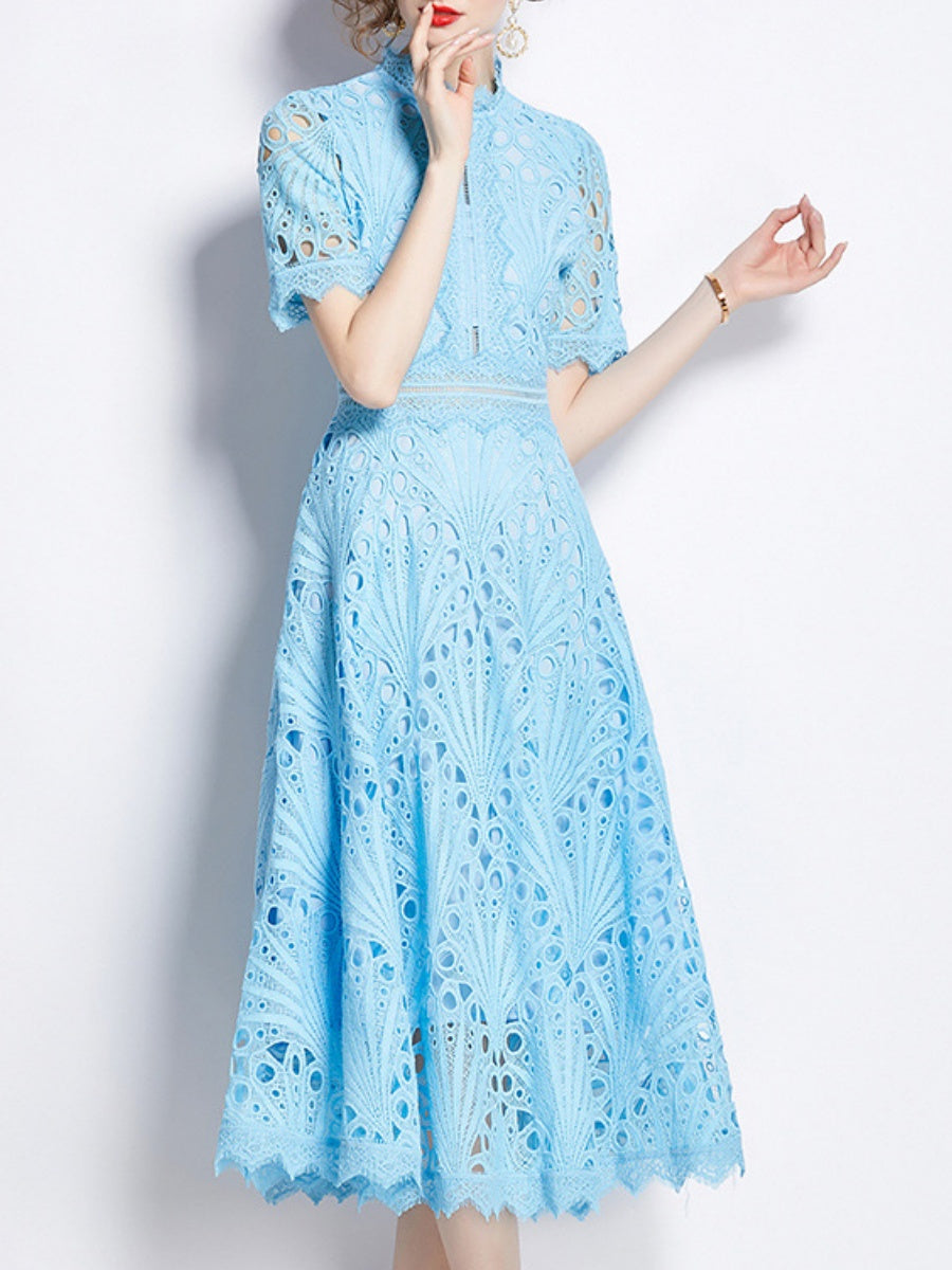 Crocheted Embroidered Lace Midi Dress