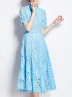 Crocheted Embroidered Lace Midi Dress