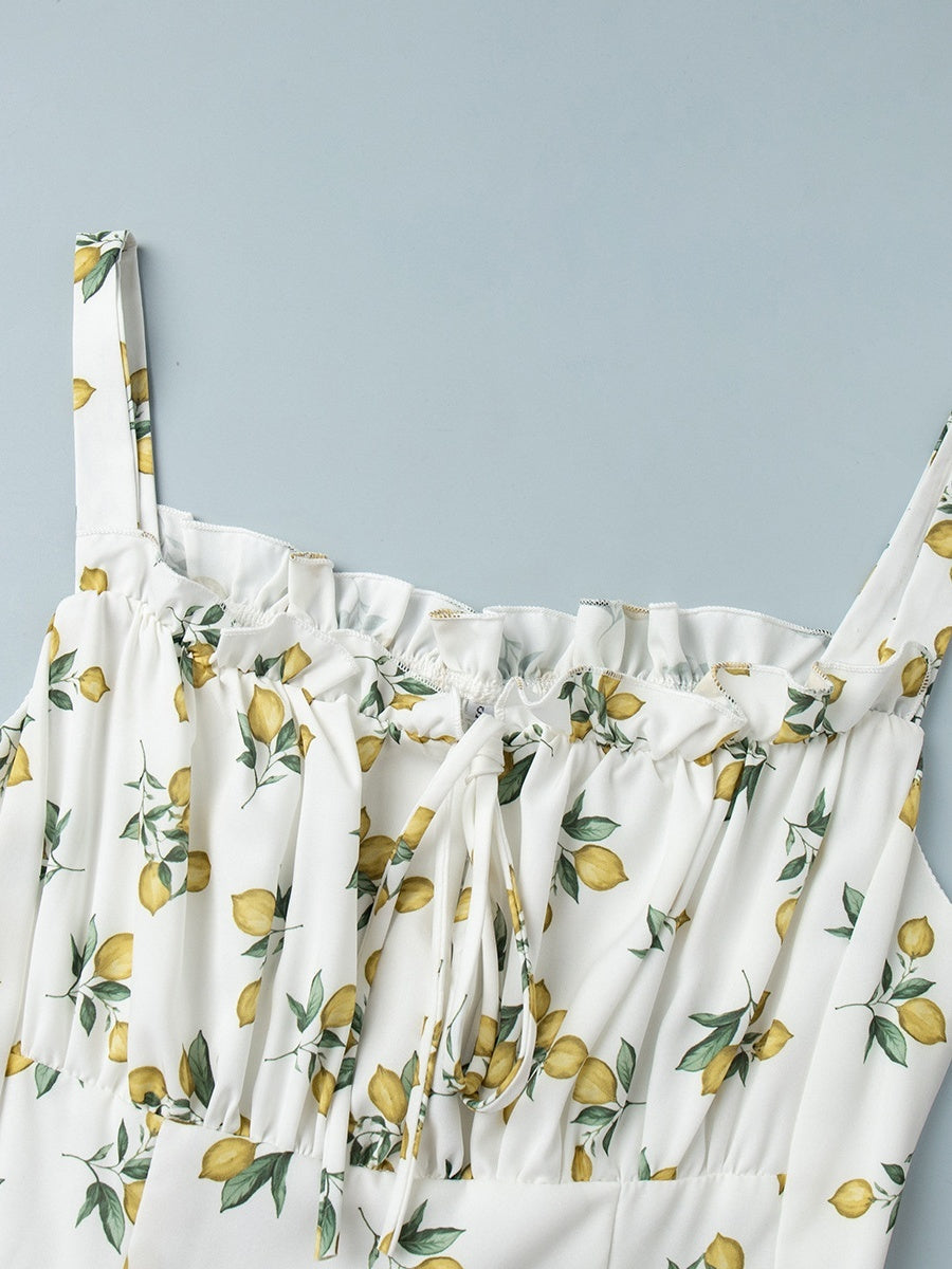 Floral Printed Camisoles High Waist Slit Maxi Dresses