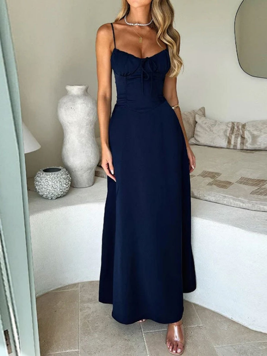 Solid Color Lace Up Waist Temperament Maxi Dresses