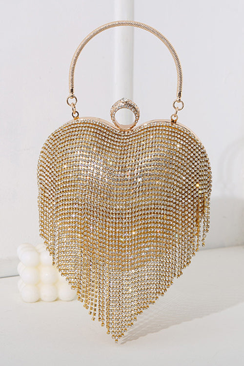 Luxury Heart Shape Rhinestones Tassel Evening Handbag