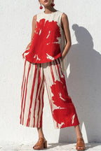 Abstract Brushstroke Sleeveless Tunic & Cropped Pant Set