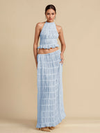 Textured Halter Neck Crop Top And Long Skirt 2 Piece Co-ord Set For Beach 2026