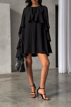 Ruffle Cape Half Sleeve Elegant Mini Dress