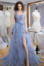 Blue Bustier Sleeveless Formal Dress