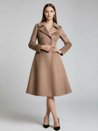 Double-Breasted Wool Blend Midi Coat With Flared A-Line Silhouette For Women 2026