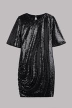 Countdown Celebration Sequin Short Bell Sleeve Open Back Ruched Mini Dress