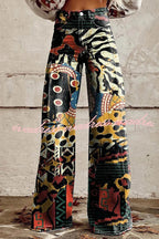 Beautiful Unique Print Button Pocket Wide Leg Pants