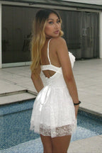 Floral Jacquard Corset Sweetheart Ruffle Neck Fit and Flare Mini Dress
