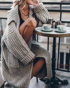 Chunky and Warm Knit Button Pocketed Oversized Midi Cardigan