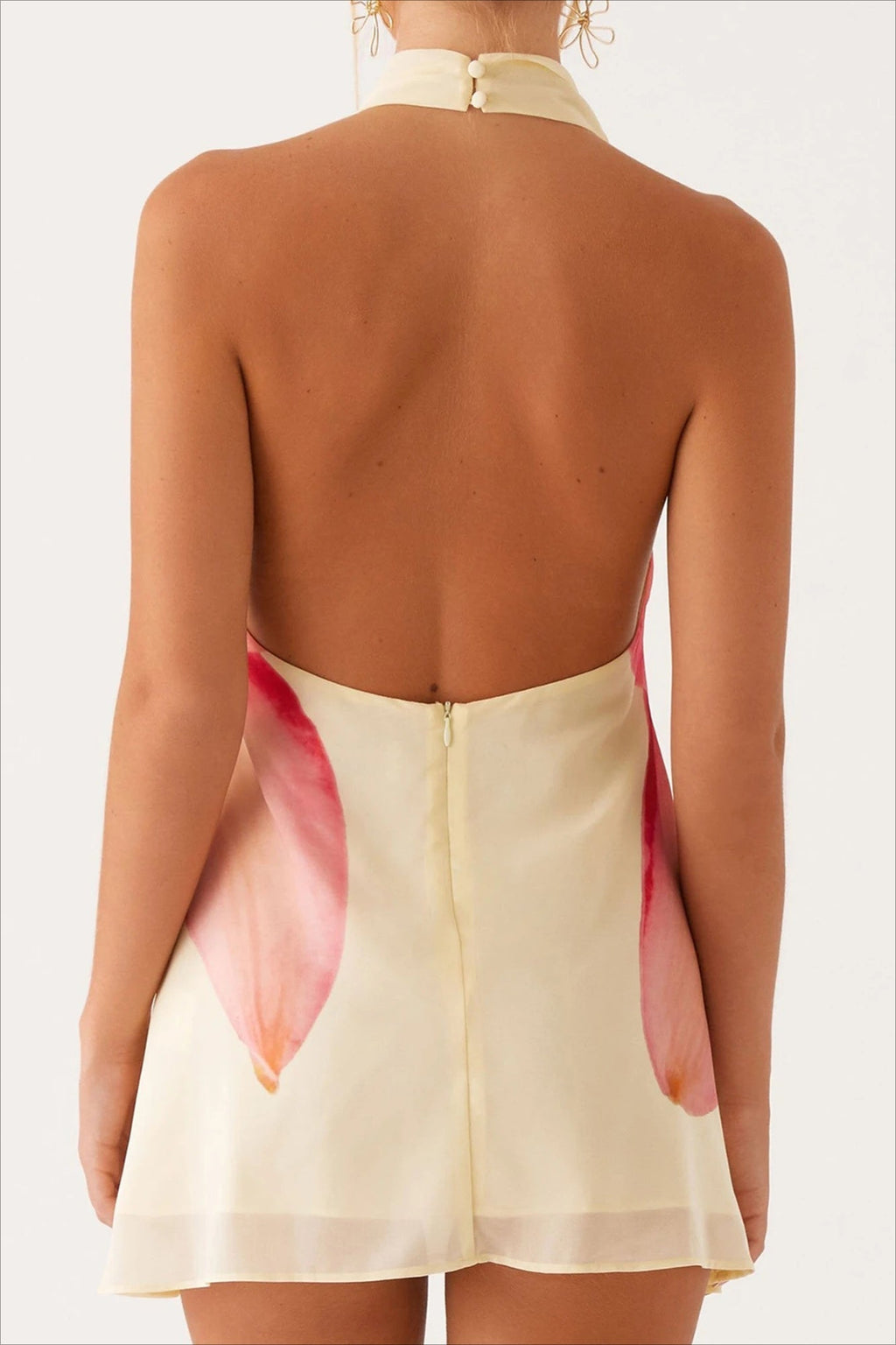 Floral Print Halter Neck Cowl Neck Backless Mini Dress
