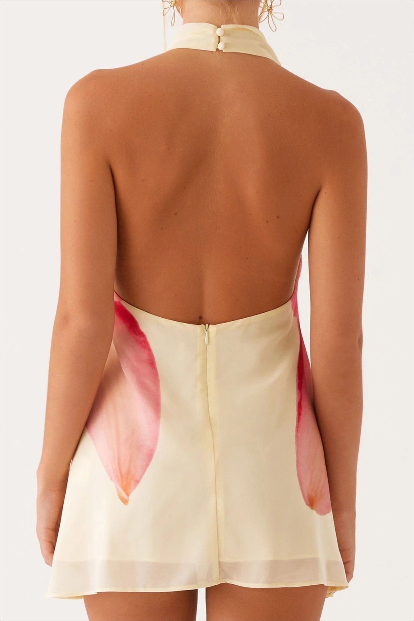 Floral Print Halter Neck Cowl Neck Backless Mini Dress