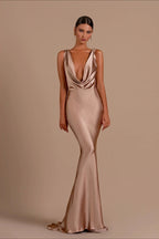 Satin Cowl Neck Sleeveless Mermaid Formal Gown