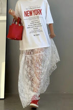 Floral Lace Sheer High-Waist A-Line Skirt