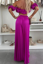 Off-Shoulder Top and Pleated Pants Set