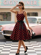 Polka Dot Vintage Midi Swing Dress for Women - 1950s A-Line Belted Rockabilly Slip Sun Dress - Summer Holiday Party 2026