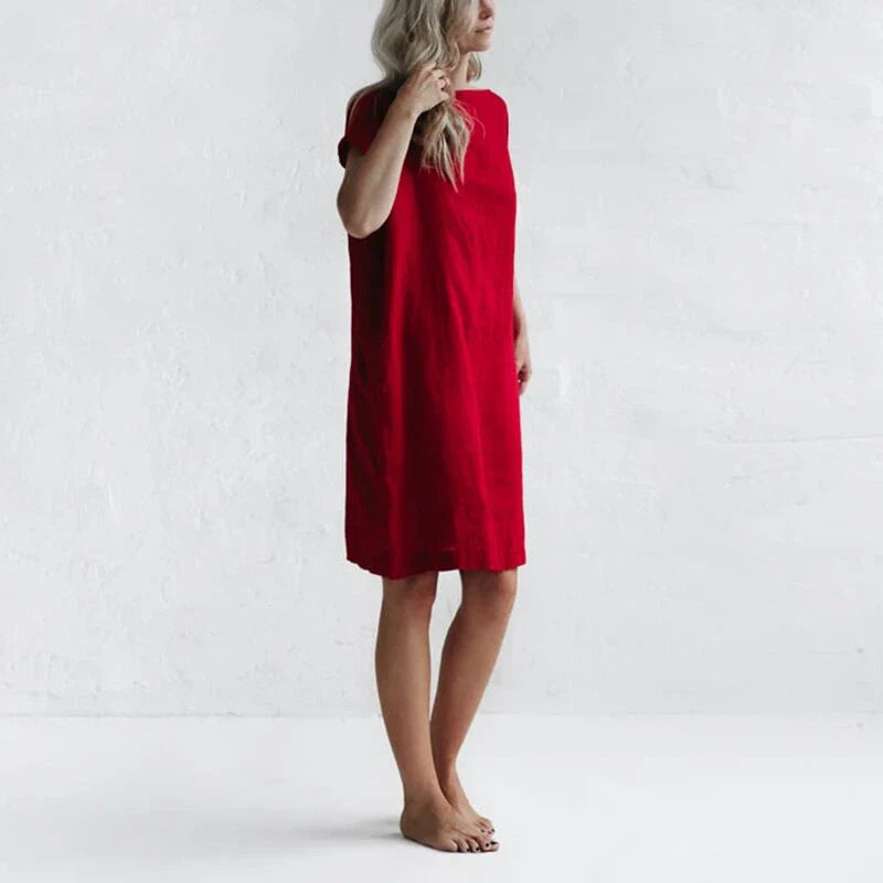 Casual Cocoon Round Neck  short-sleeved solid Color Dress