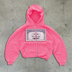 Printed Zip-Up Street Hoodie