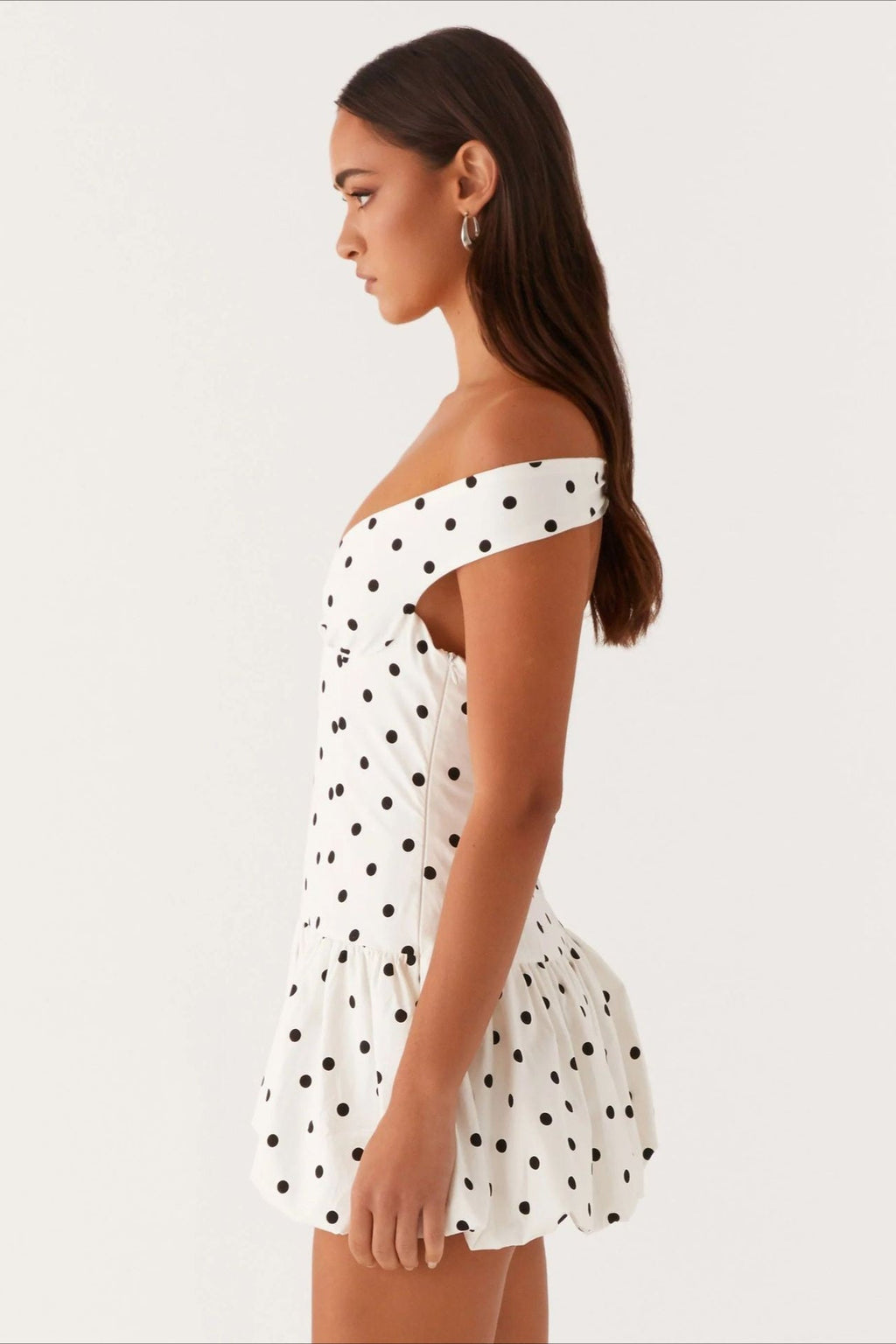 Polka Dot Off Shoulder Sweetheart Ruffle Hem Fit and Flare Mini Dress