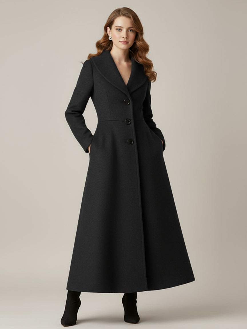 Full Length Woolen Coat With Shawl Collar For Women 2026